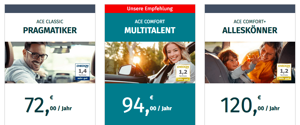 Finde den passenden Tarif für deine Bedürfnisse bei ACE Auto Club Europa