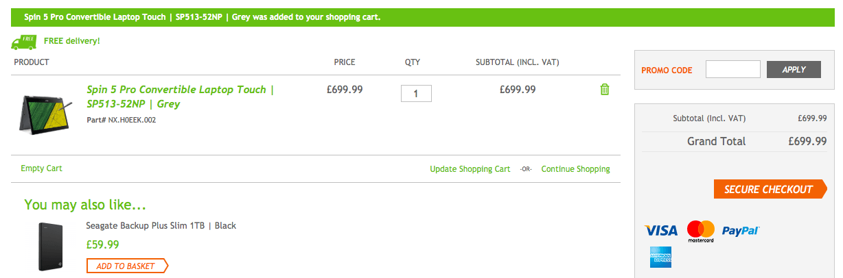 Acer discount code redemption box image