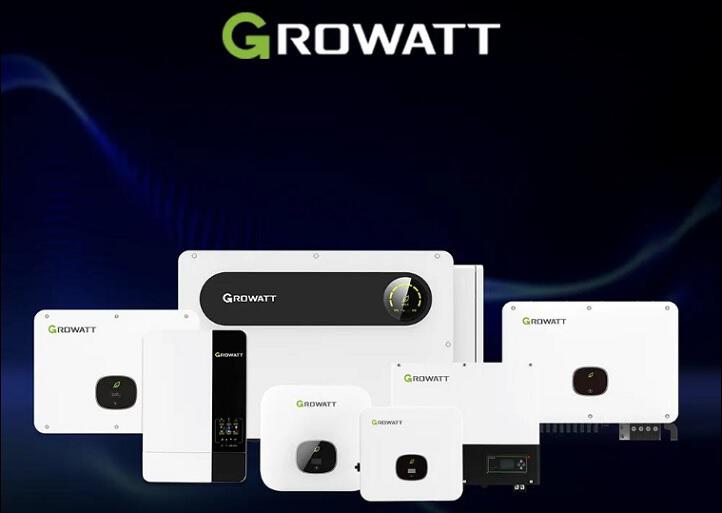Auswahl an Growatt Produkten vor dunkelblauem-schwarzen Grund im ACTEC-Solar-Growatt-Angebot