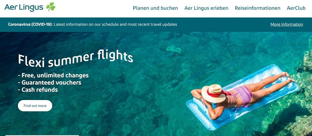 Aer-Lingus-Angebote auf Website