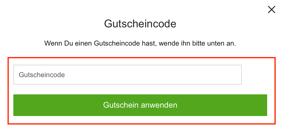 Eingabefeld für den Affenhand Gutschein im Warenkorb