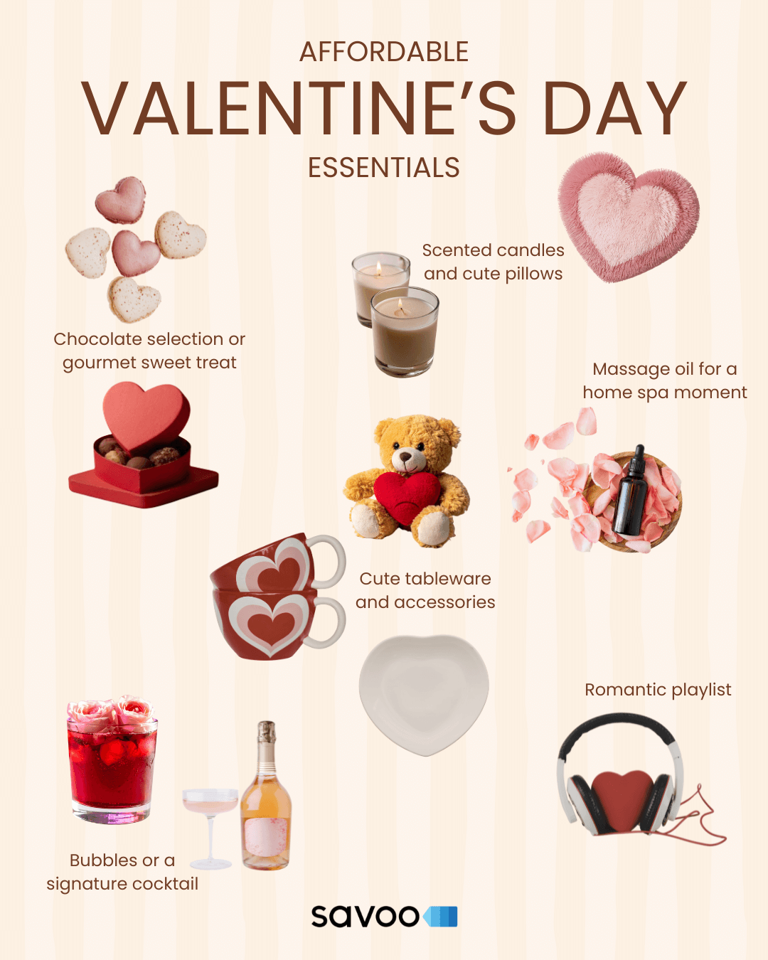 Infographic of affordable Valentine's Day essentials for celebrating on a budget