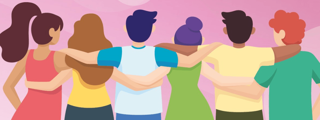 a cartoon of the backs of women with arms crossed