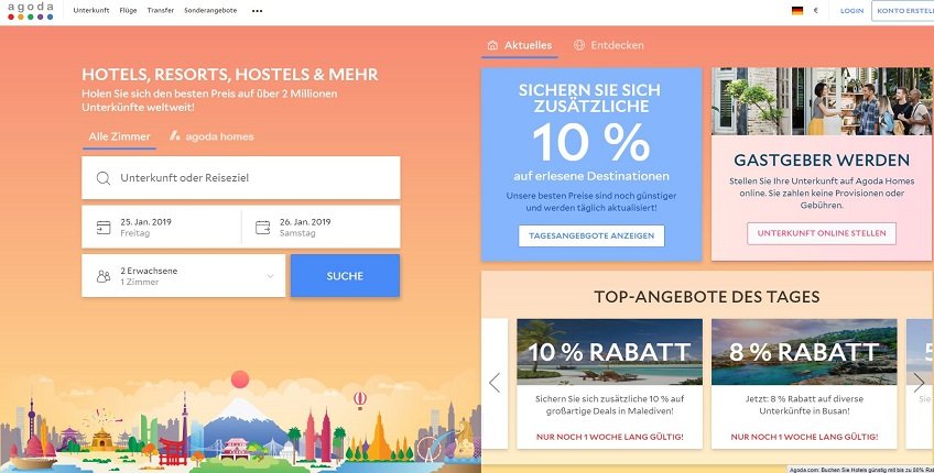 Screenshot des Agoda-Online-Shops