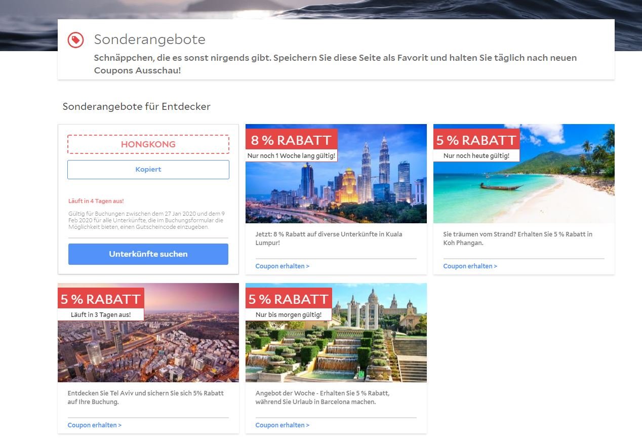 Screenshot der Übersicht an Agoda-Gutscheinen