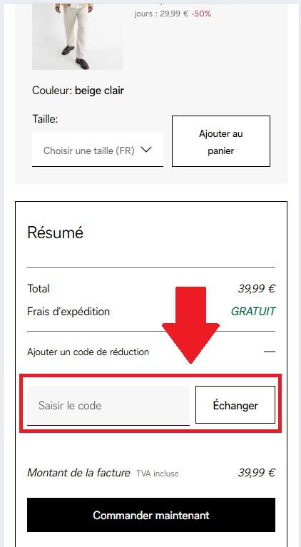 panier avec emplacement pour code promo C&A