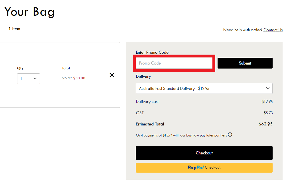 AliExpress promo code redemption box in shopping cart