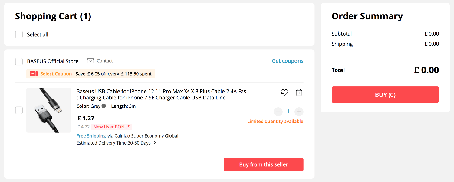AliExpress promo code input box