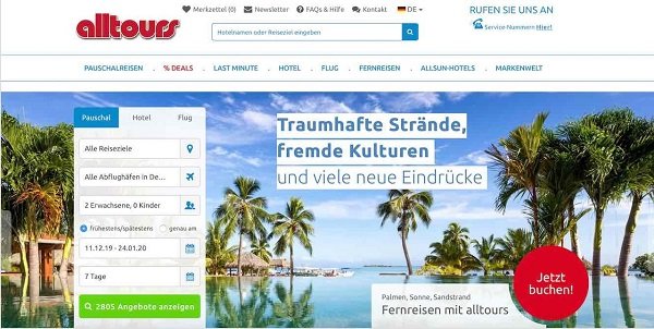 Buchungsoptionen bei Alltours