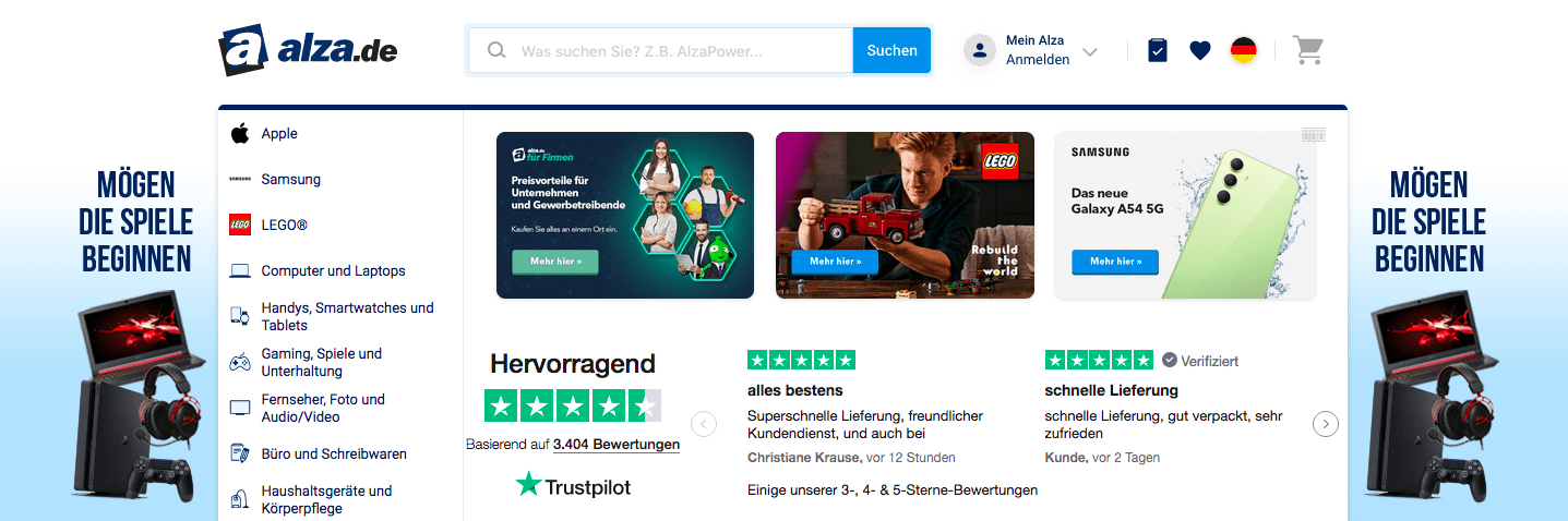 Alza Online-Shop mit grossem Sortimen an Elektronik, Spielzeug uvm.