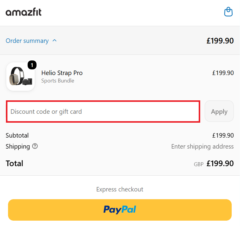 Amazfit discount code box during checkout image