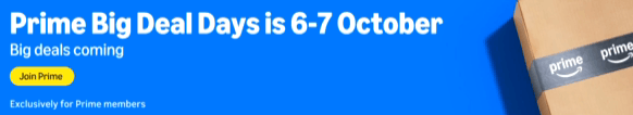 Amazon Prime Big Deal Days 2026 banner showing the date of 6-7 October next to an open parcel