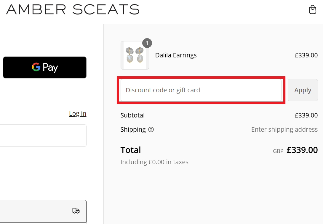 Amber Sceats discount code redemption box image