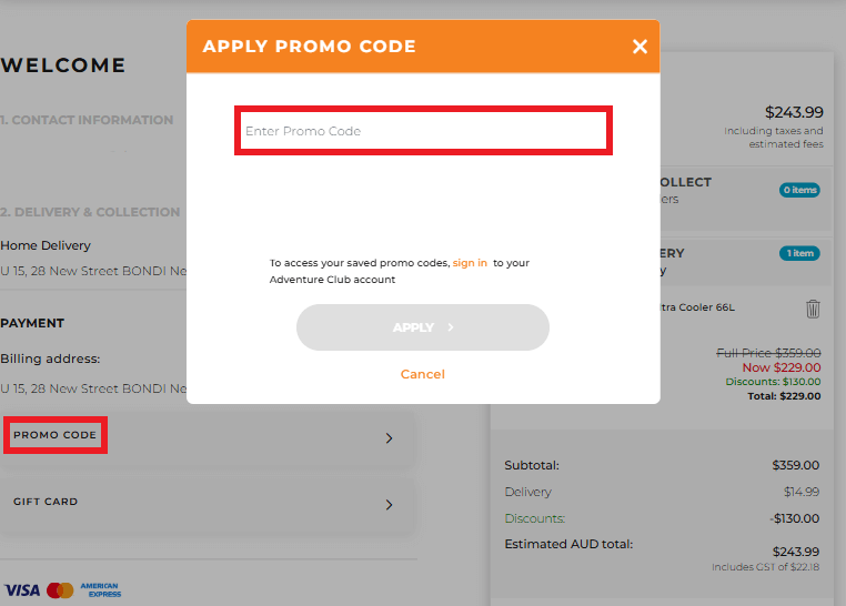 Anaconda discount code box in shopping cart image