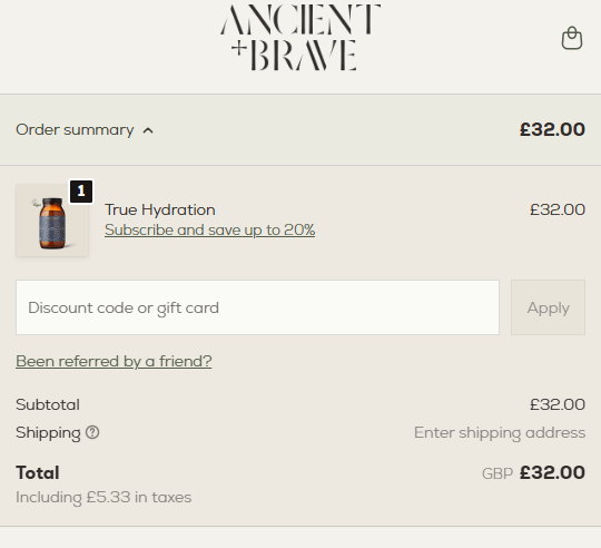 Ancient + Brave discount code box in shopping bag