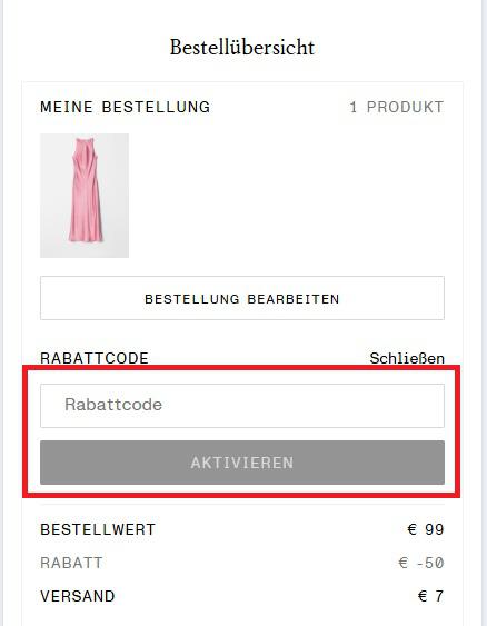Screenshot vom Eingabefeld für den & Other Stories Gutschein