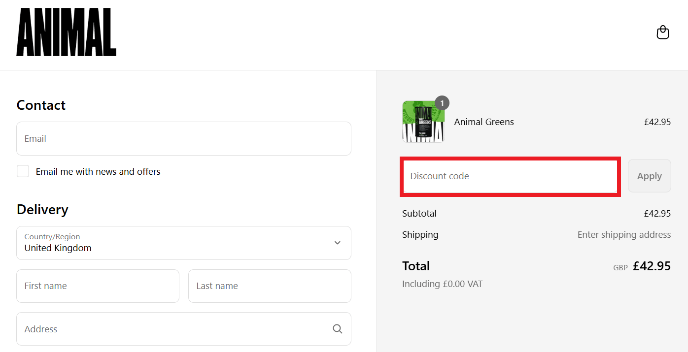 Animal Pak discount code redemption box