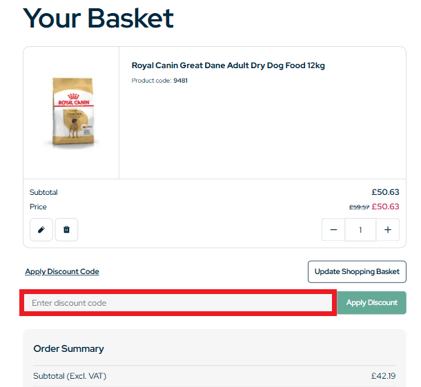Animed discount code box on the checkout page
