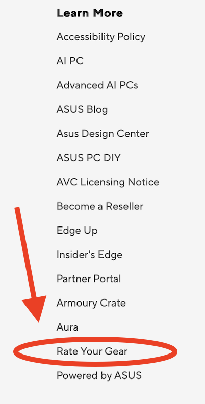 red arrow pointing to rate your gear section