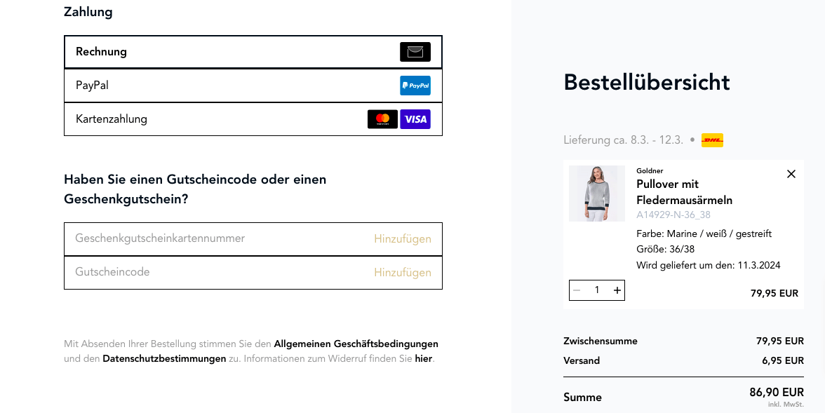 atelier GOLDNER Gutschein im Warenkorb einlösen