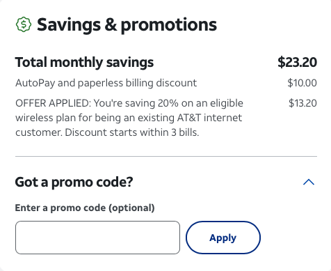 ATT Promo Code Box