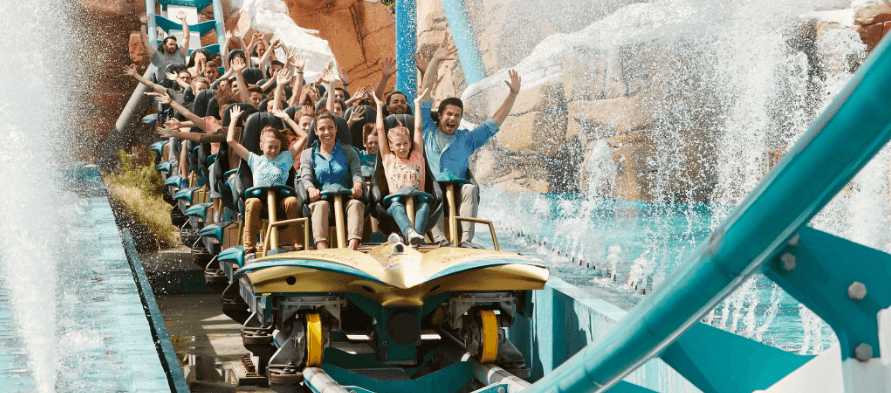 Attraction Tickets ways to save banner. Image shows people on a rolercoaster with their hands in the air