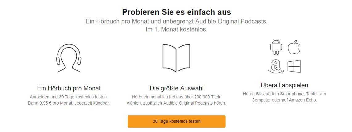 Audible Angebot zum 30 Tage Testzeitraum