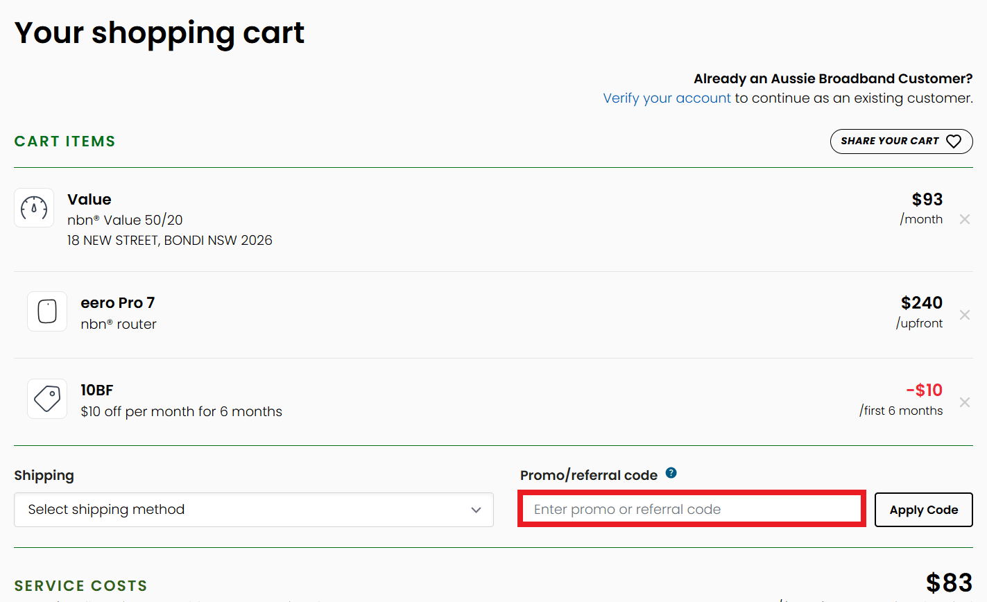 Aussie Broadband promo code redemption box image