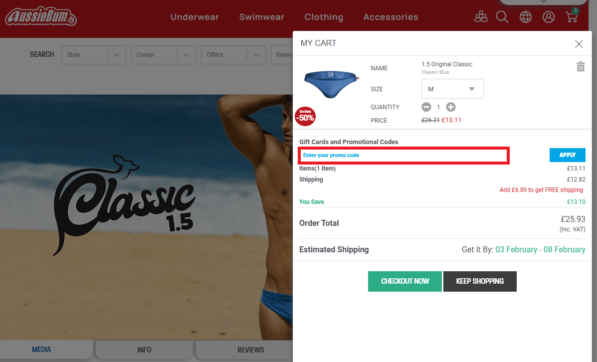aussieBum promo code redemption box picture