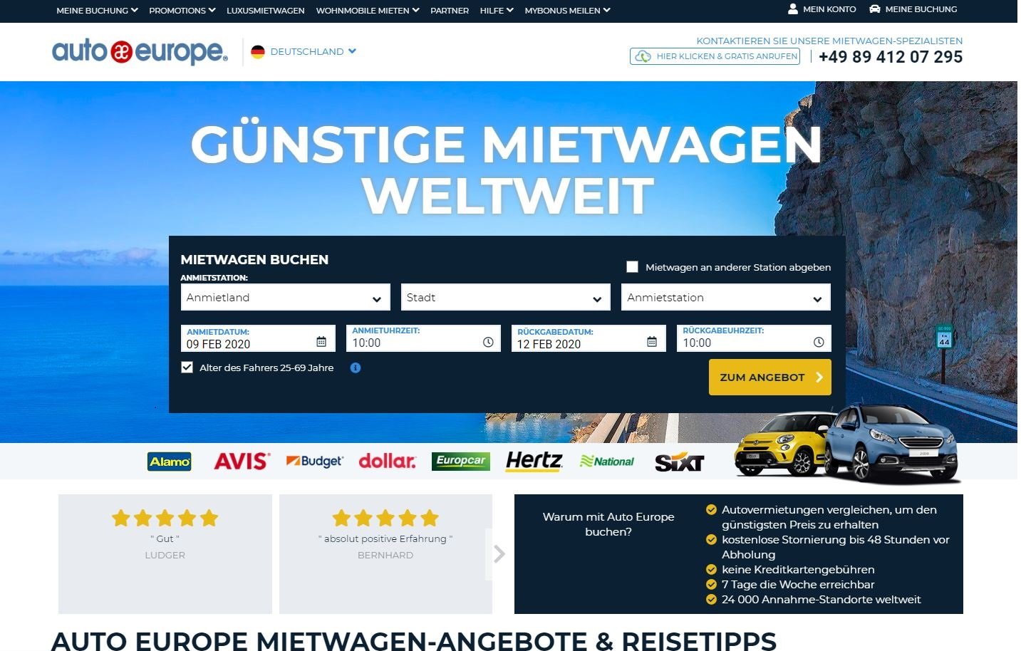 Online-Shop von Auto-Europe