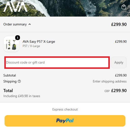 AVA of Norway discount code box during checkout image
