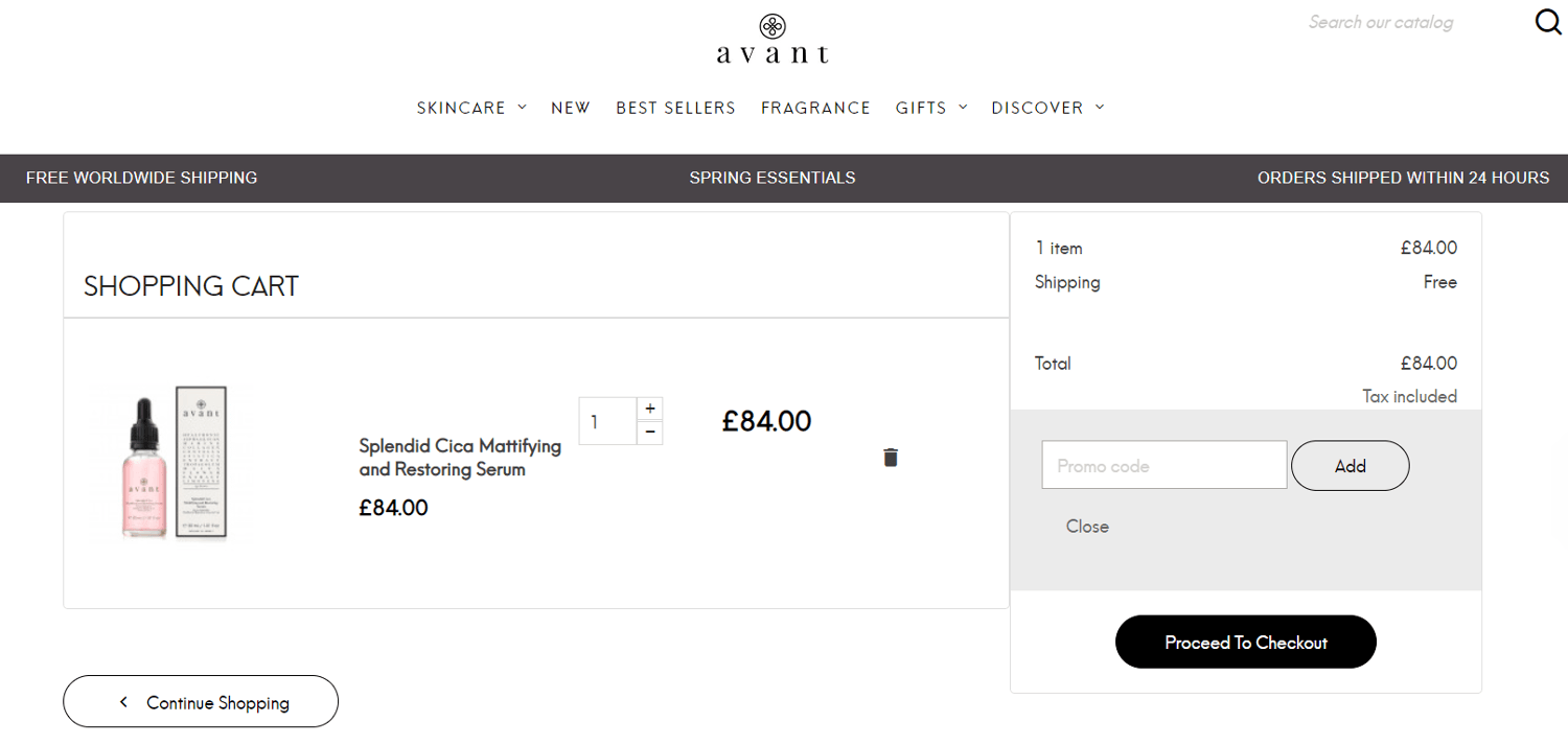 The Avant discount application box at checkout