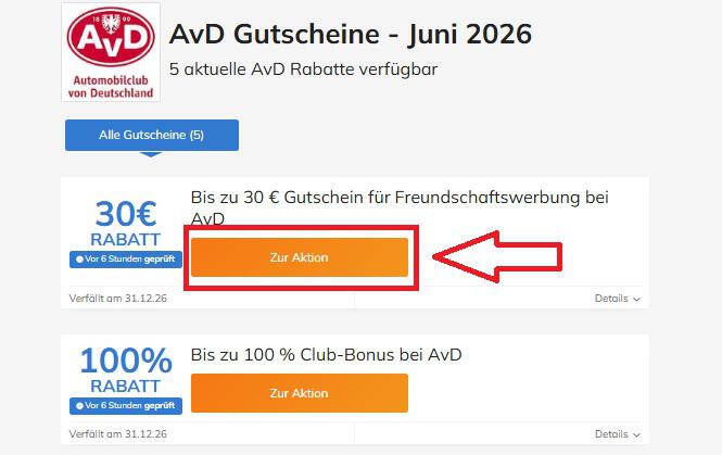 Screenshot vom Eingabefeld mit Hinweis darauf, wo du deinen AvD Gutschein einlösen kannst