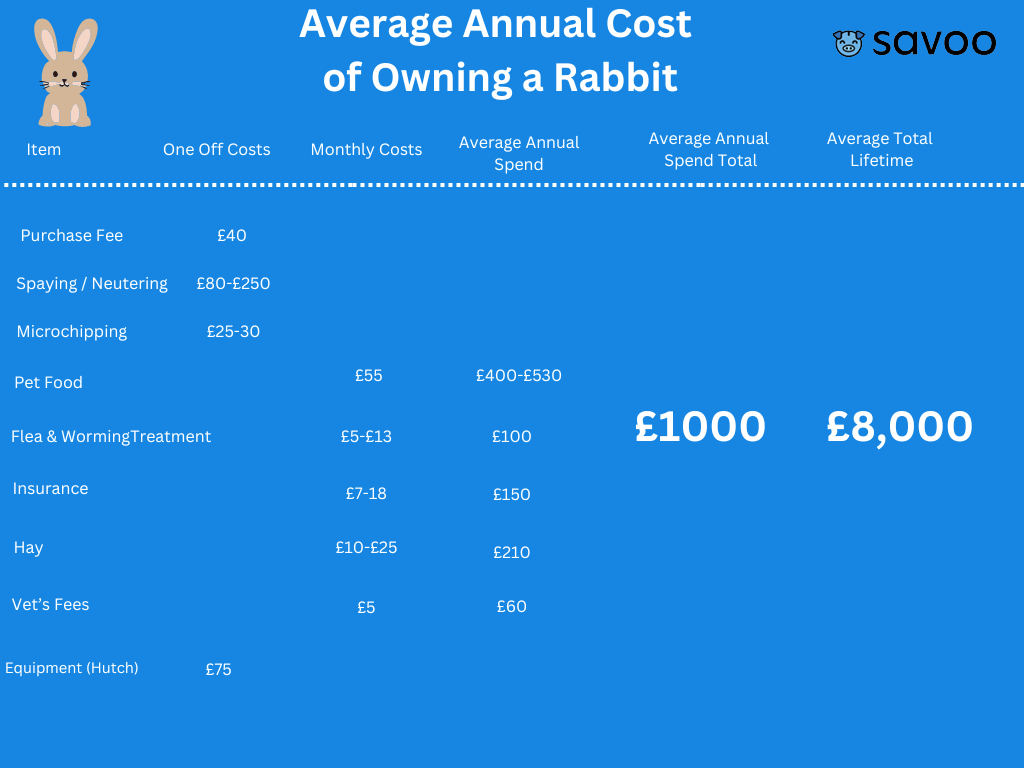 Average annual cost of owning a rabbit statistics, revealing how much is costs to have a rabbit in the UK