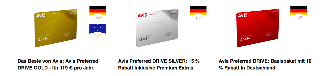 Avis Preferred und Drive Mitgliedschaften mit tollen Vorteilen