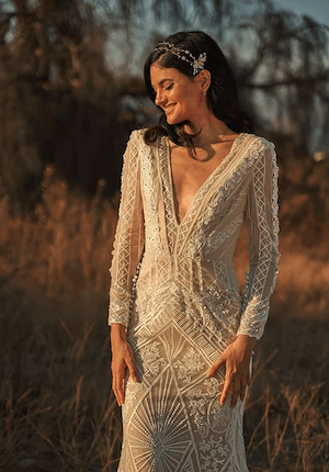 Woman wearing AW Bridal Esther wedding gown