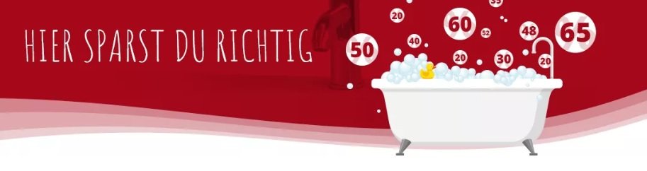 rotes Banner mit Badewanne und Hinweis auf Prozente im BadeDu-Sale