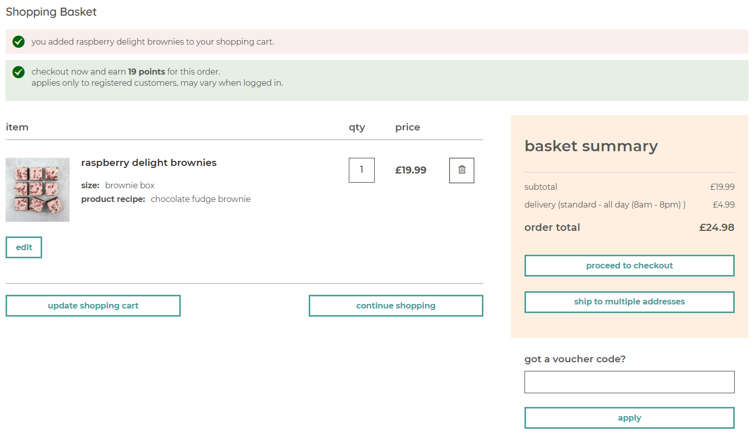 Bakerdays discount code box in shopping basket