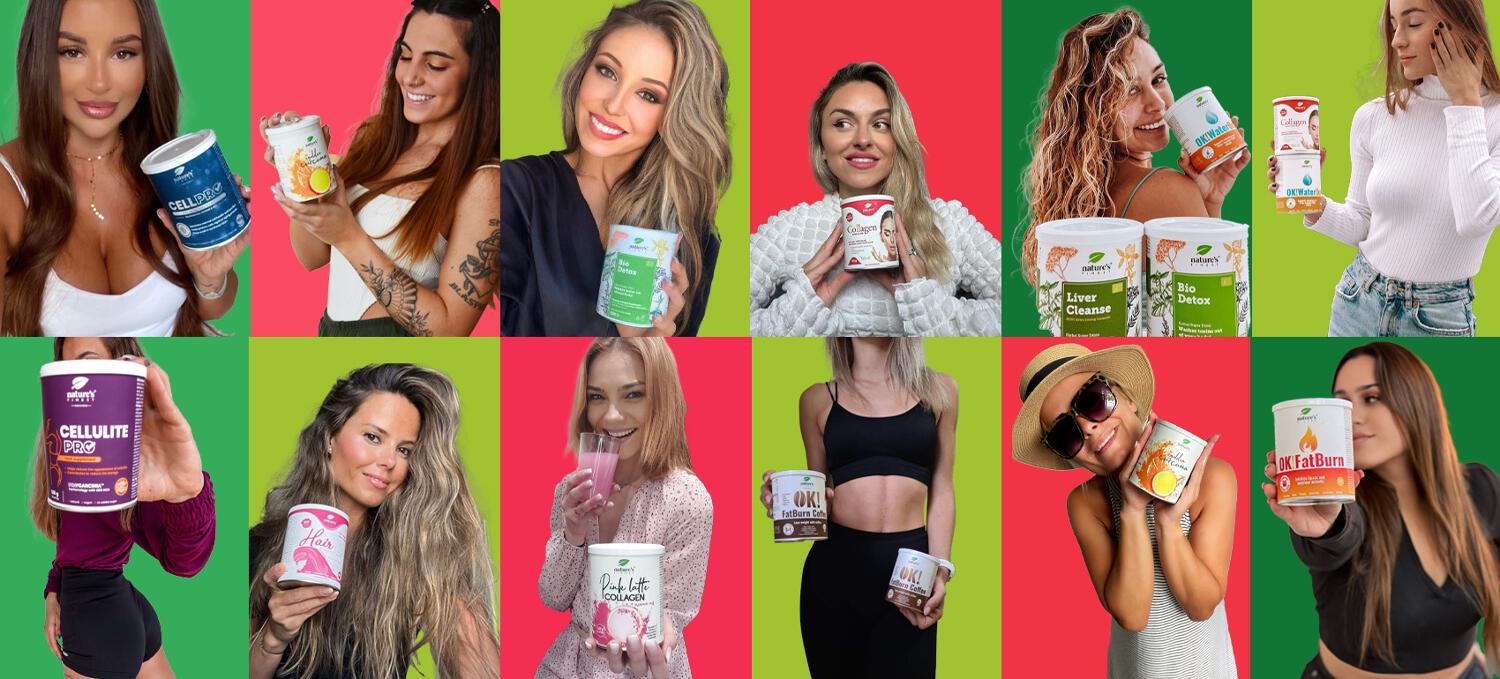 bannière Nature&apos;s Finest avec produits de la marque montrés par une mannequin femme