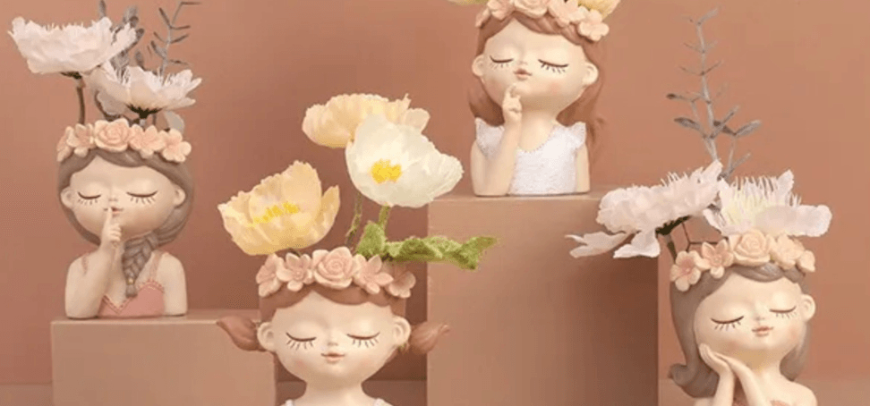 bannière photo Wish montrant plusieurs pots de fleurs en forme d&apos;anges