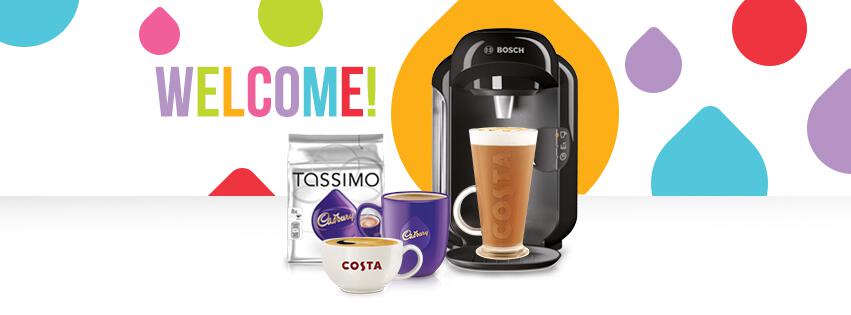 bannière photo Tassimo montrant une machine à café et des capsules