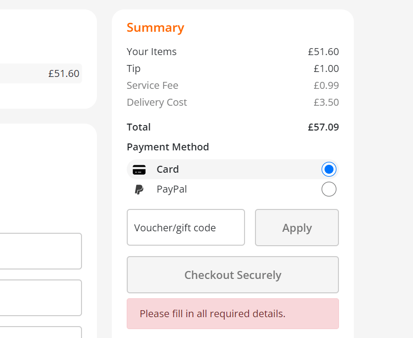 Beelivery discount code area during checkout