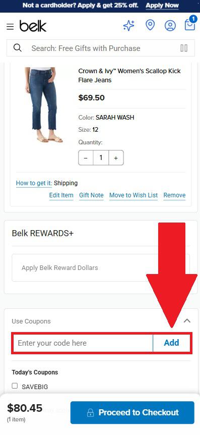 Belk coupon code box