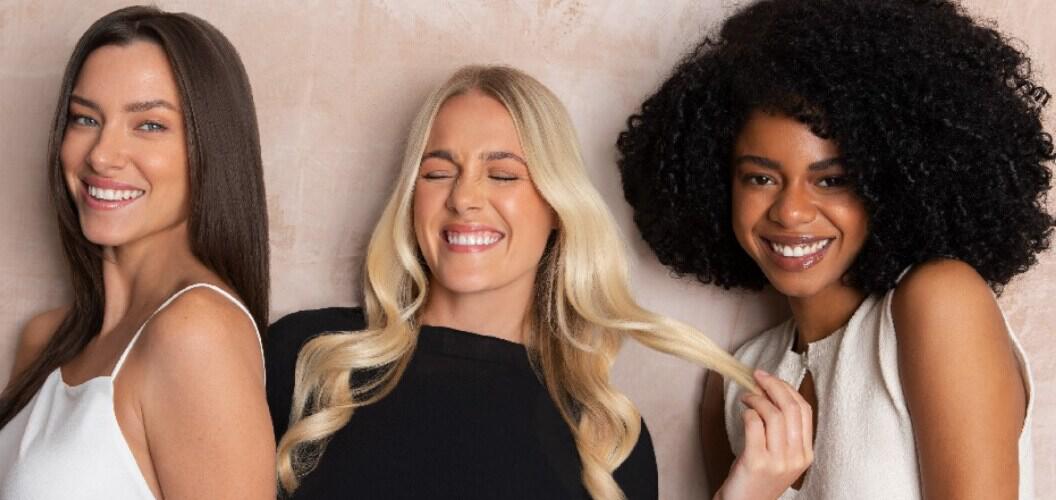Bellissima more ways to save banner showing 3 women playing with their hair