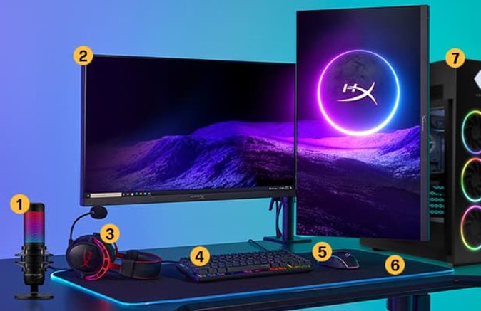 Gaming setup with computer screen and keyboard