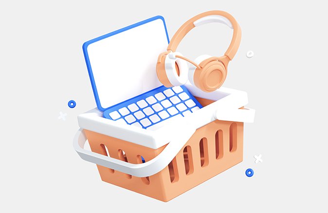 Basket holding laptop and headphones