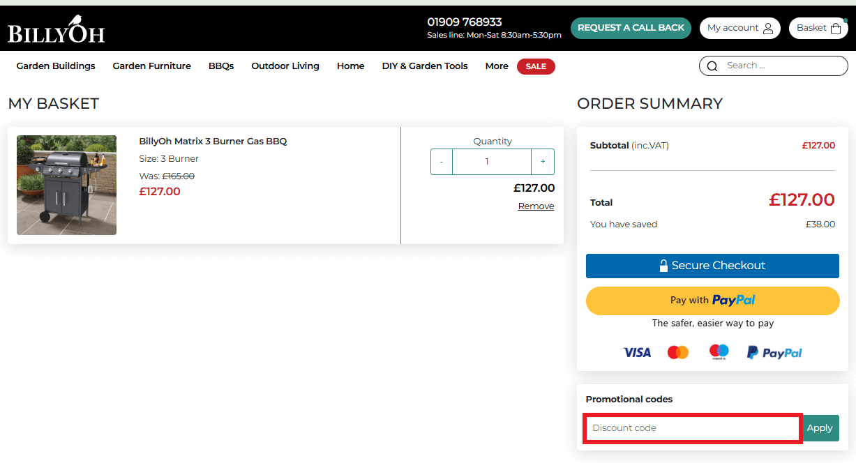 billyoh discount code application at checkout