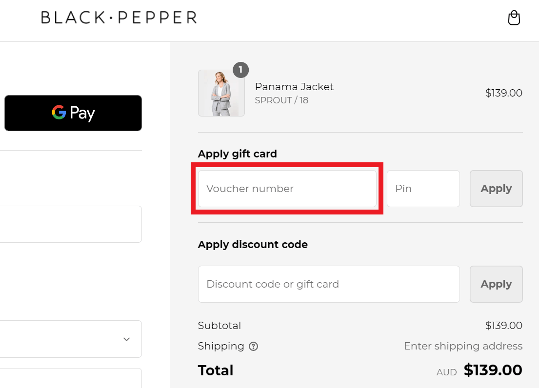 Black Pepper discount code redemption box image