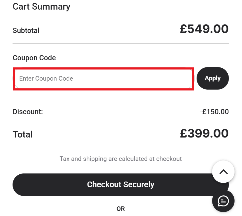 Blacklyte discount code box in shopping cart