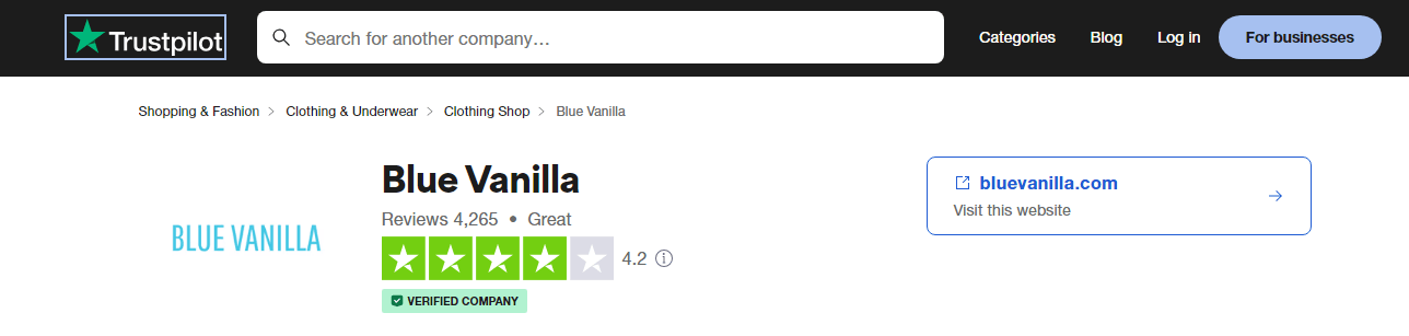 Blue Vanilla customer reviews on Trustpilot